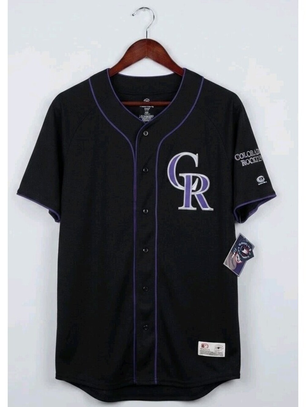 NWT MLB True Fan Colorado Rockies Black Baseball Jersey Mens Size Large New 463